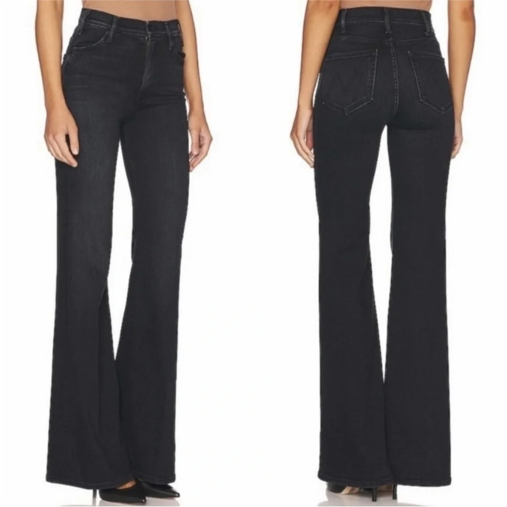 MOTHER Denim 30 The Hustler Roller Heel Wide Leg Flare Jeans in Deep End Dark